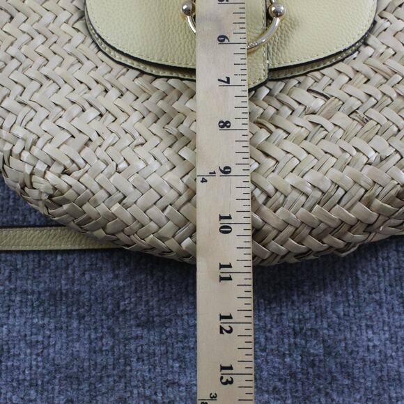 Claudie Pierlot Crossbody Shoulder Bag Woven Basket Leather Flap Cream Vacation - Picture 6 of 8